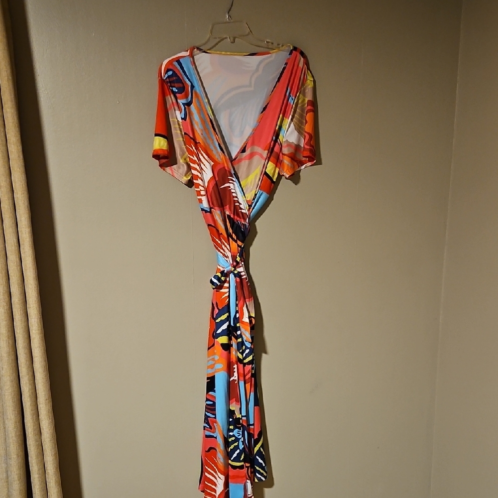 Colorful Abstract Print Wrap Dress